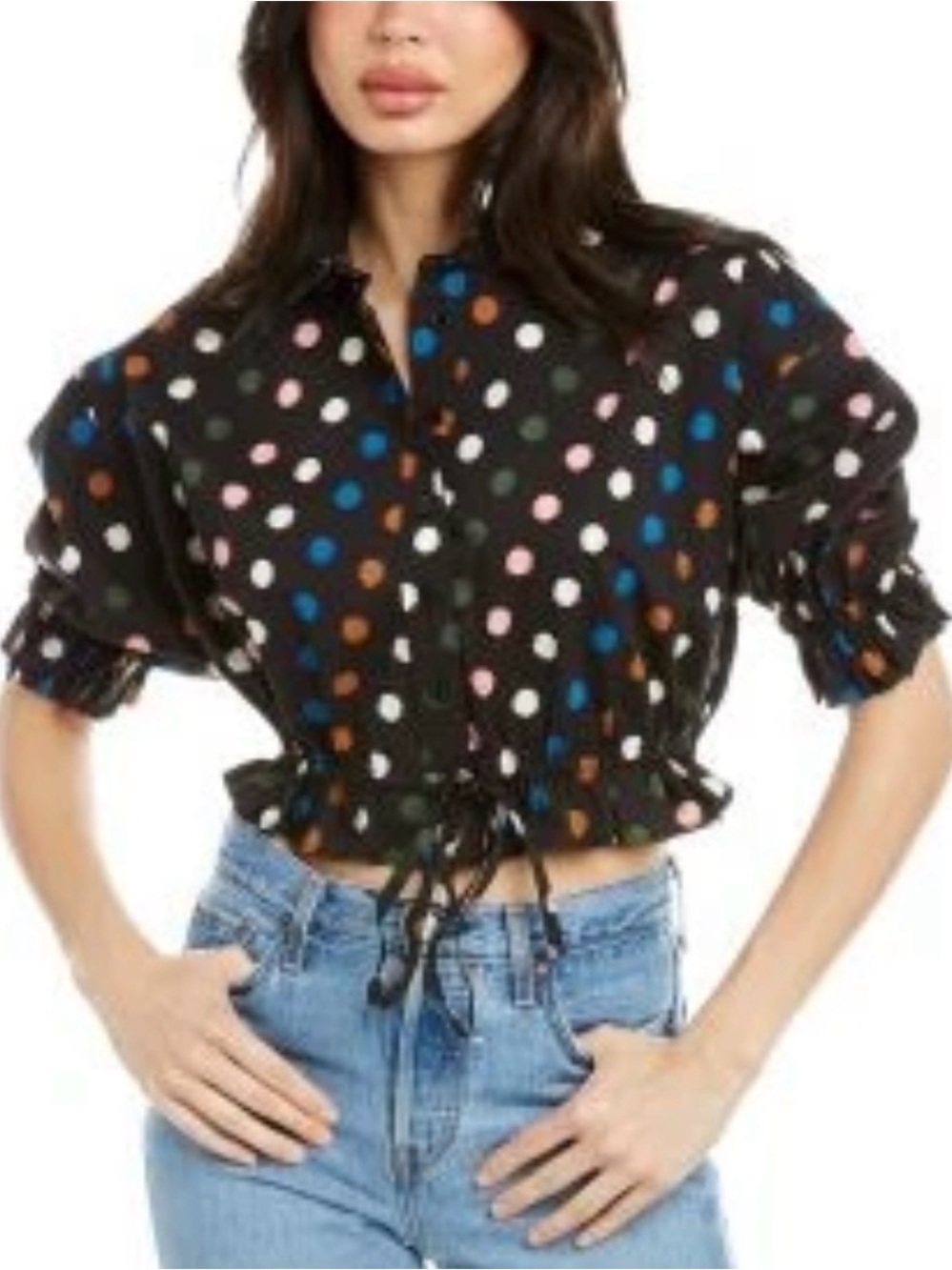 Carolina Herrera Black Button-Down Polka Dot Crop Top size 4 - Picture 1 of 14